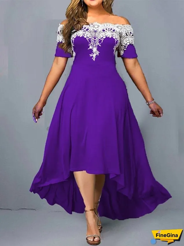 Plus Size Party Dress Floral Off Shoulder Short Sleeve Spring Fall Elegant Formal Maxi long Dress Party Evening Party Dress for Women