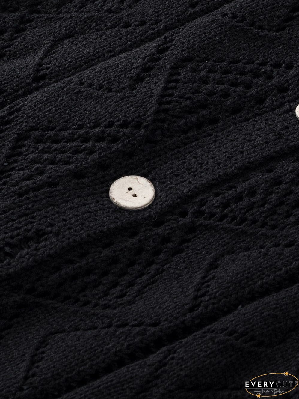 Elegant Black Crochet Knit Openwork Cardigan