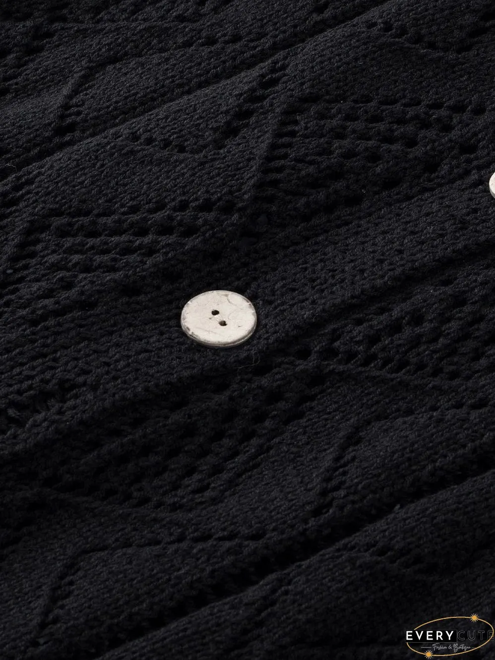 Elegant Black Crochet Knit Openwork Cardigan