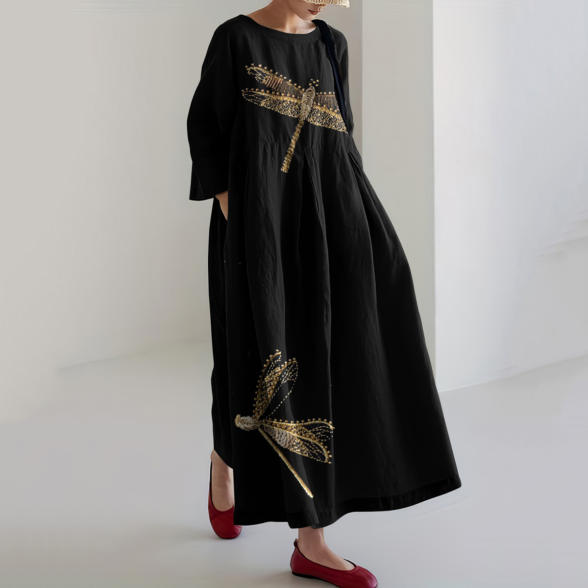 Women&lsquo;s Farm Dragonfly And Bee Linen Blend Maxi Dress