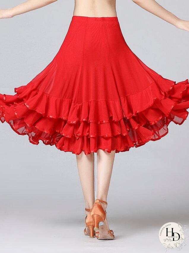 Women's Ballroom Waltz Modern Dancing Latin Dance Skirts Pleats Cascading Ruffles Wave-like Training Performance