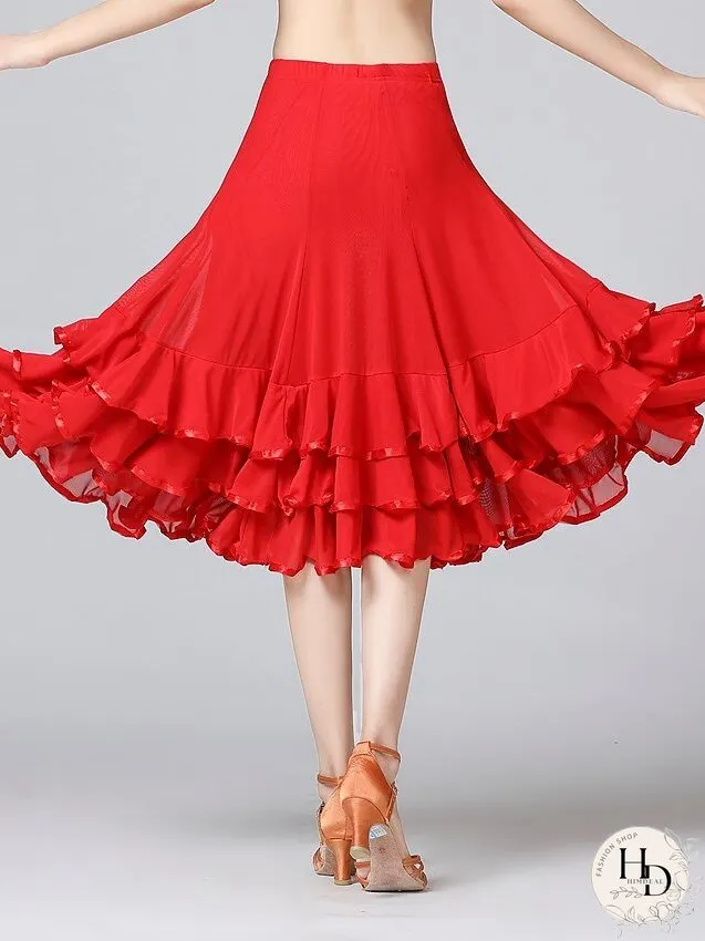 Women's Ballroom Waltz Modern Dancing Latin Dance Skirts Pleats Cascading Ruffles Wave-like Training Performance