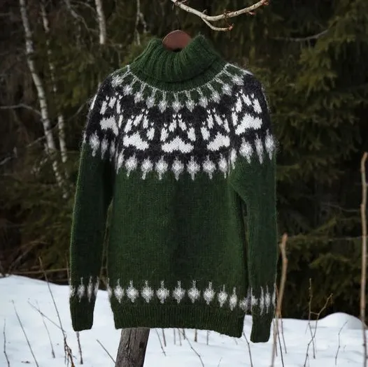 Mens Vintage Fair Isle Knitted Crew Neck Sweater Unisex