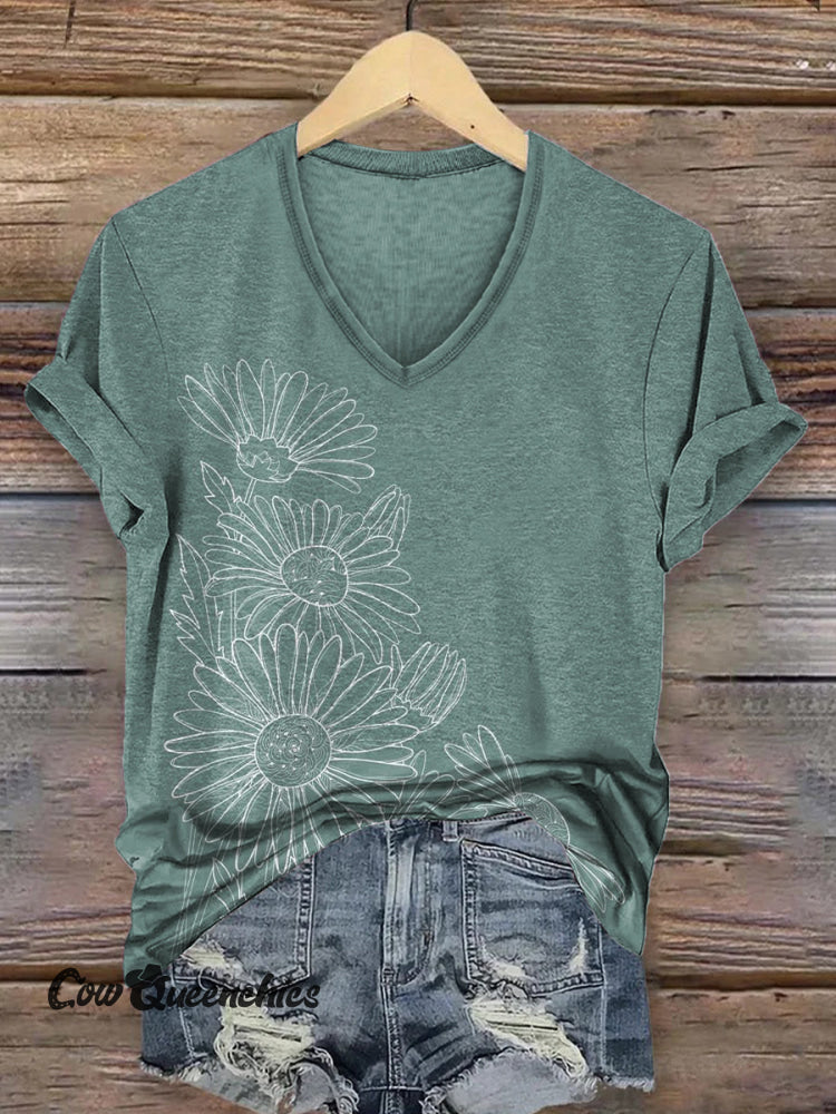 Women&rsquo;s Vintage Floral Art Print V-neck Casual T-Shirt Multicolor / S