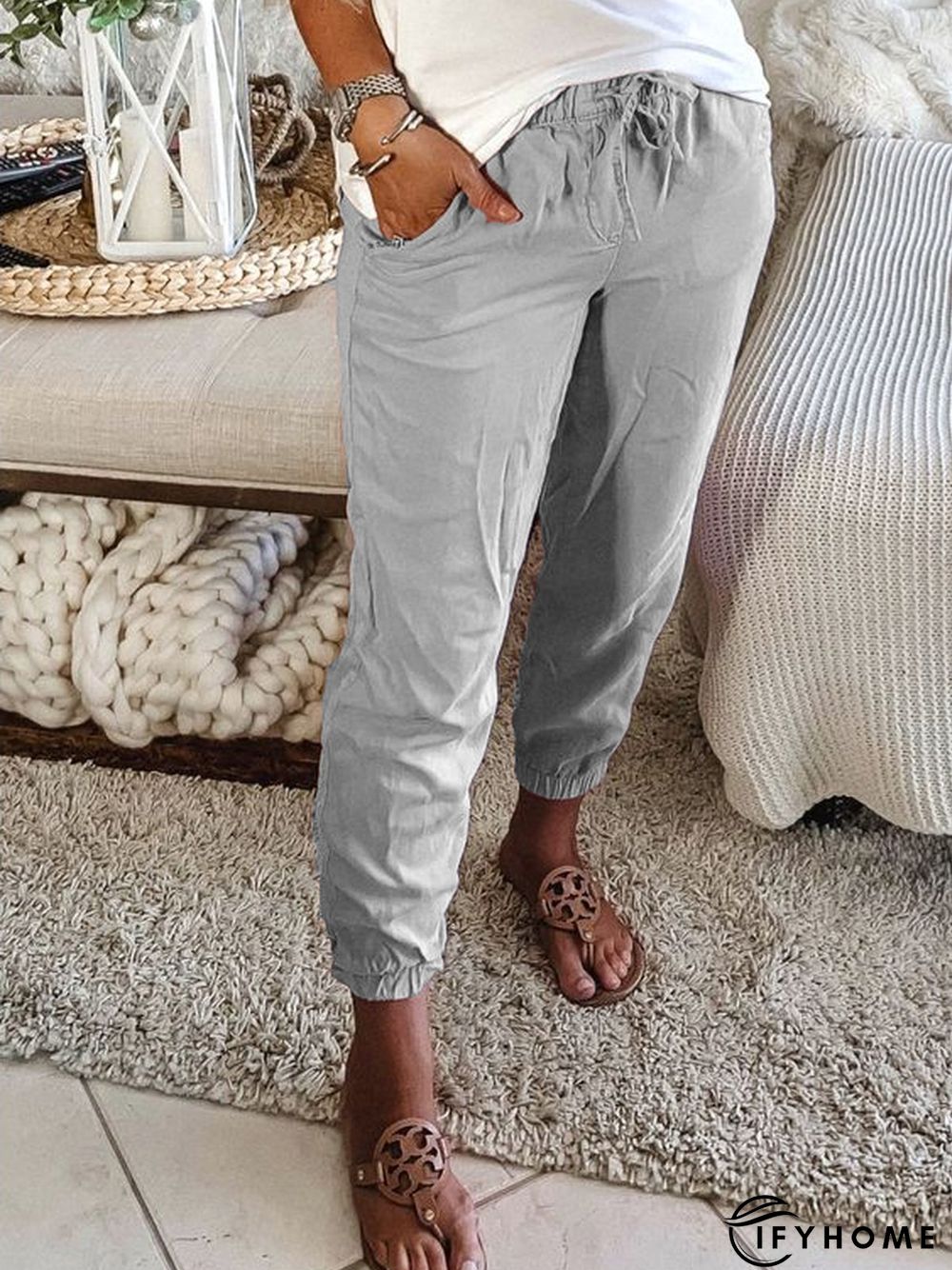 Casual Solid Loose Linen & Cotton Bottoms | IFYHOME