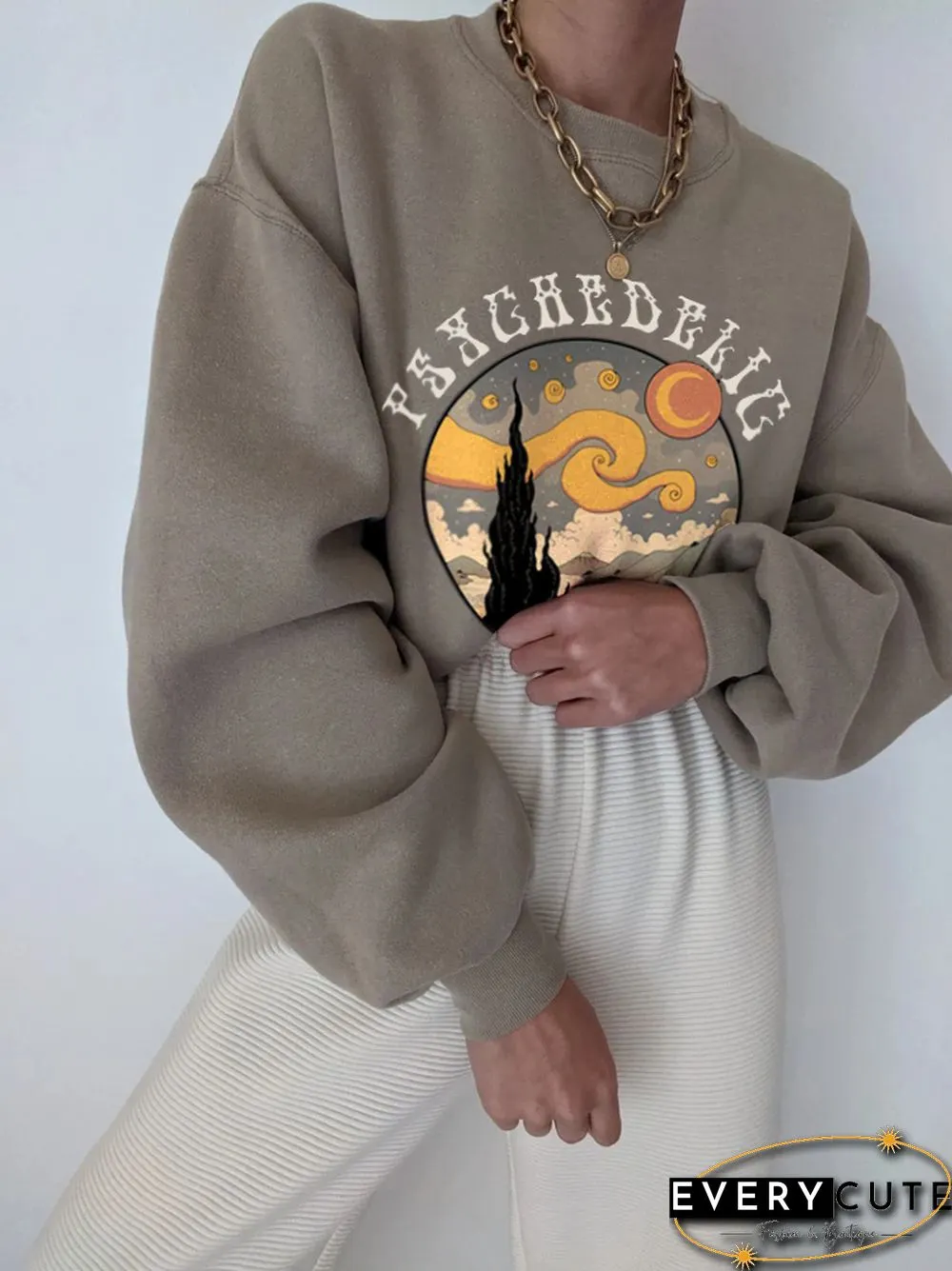 Starry Sky Print All-Match Casual Loose Sweatshirt