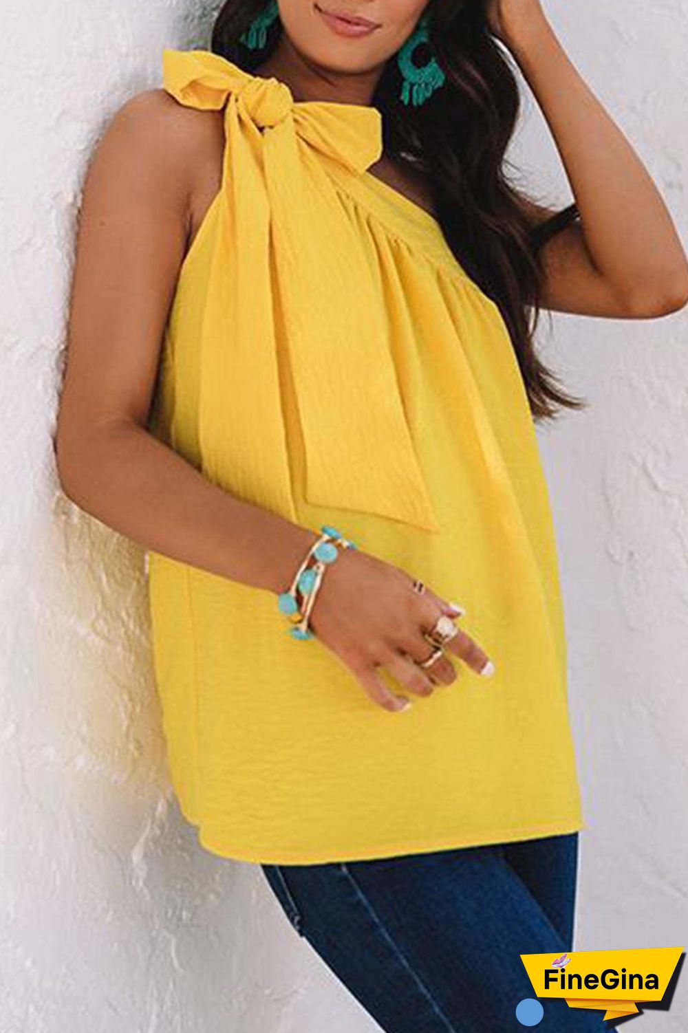 Fashion Sweet Solid Split Joint One Shoulder Tops(5 Colors)