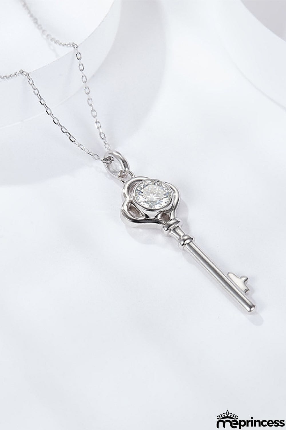925 Sterling Silver 1 Carat Moissanite Key Pendant Necklace