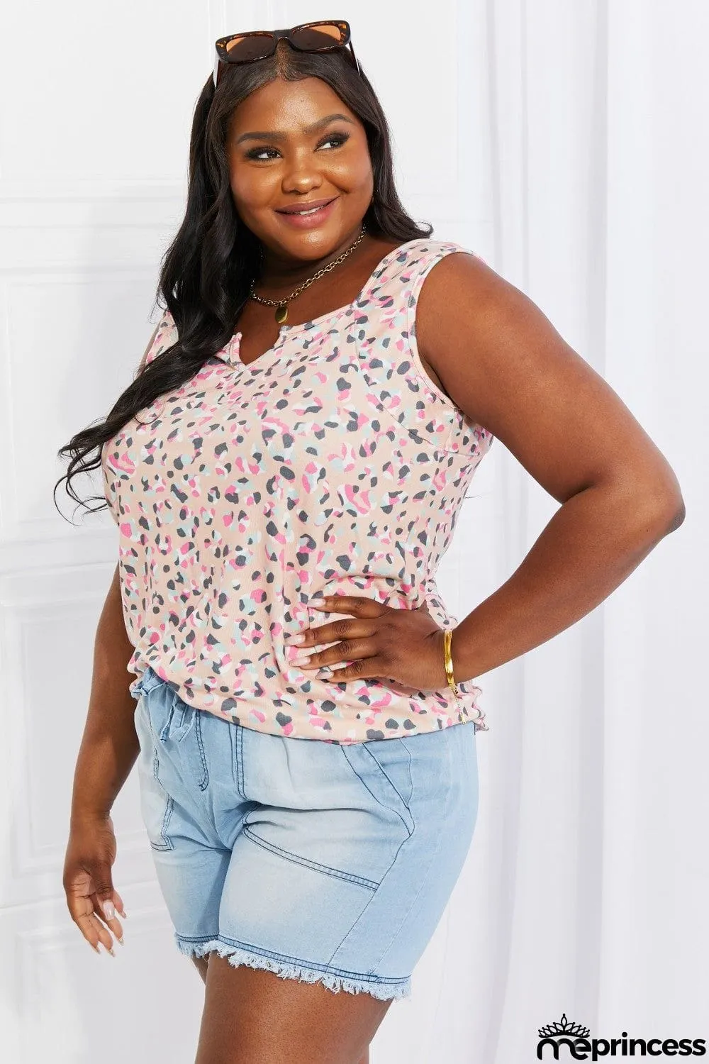 Heimish Full Size Surprise Party Printed Sleeveless Top