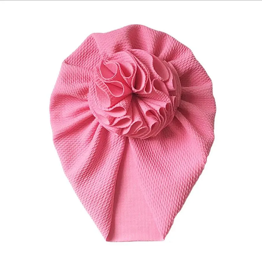 Newborn Baby Infant Toddler Boys Girls Solid Head Wrap Turban Cap Headband Beanie Hats Big Ruffled Flower Caps