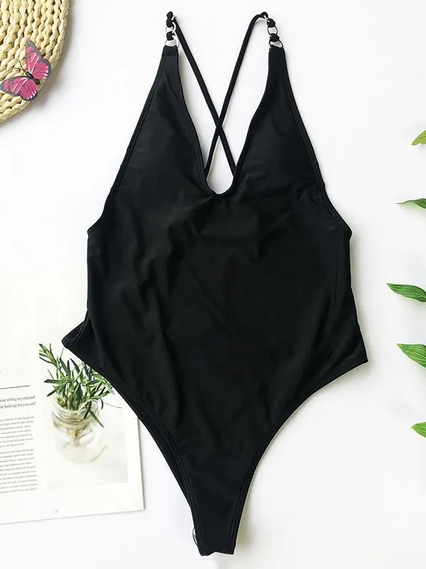 Chainette Plain One-Piece Swimsuit