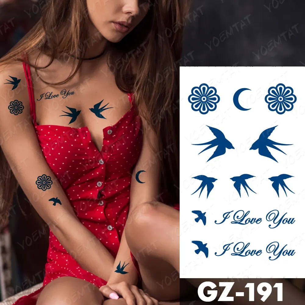Juice Lasting Waterproof Temporary Tattoo Sticker Rose Butterfly Moon Sun Diamond Heartbeat Wave Flash Fake Tattoos Ink Body Art