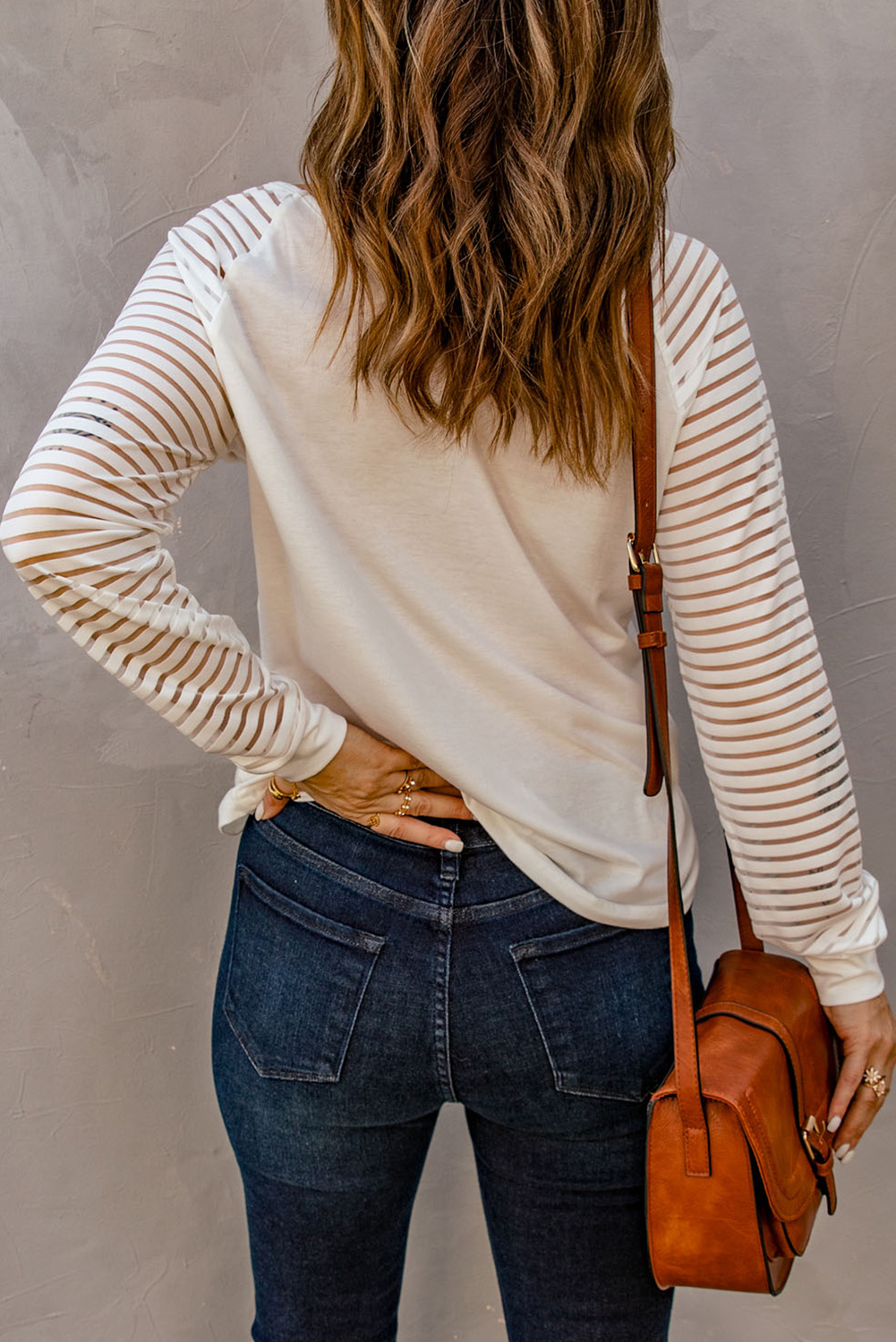 White Pumpkin Spice Junkie Graphic Print Sheer Stripe Long Sleeve Top