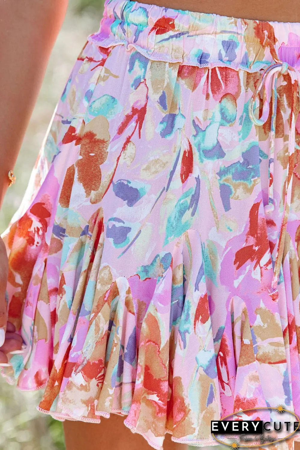 Multicolor Abstract Floral Print Ruffled Mini Skirt