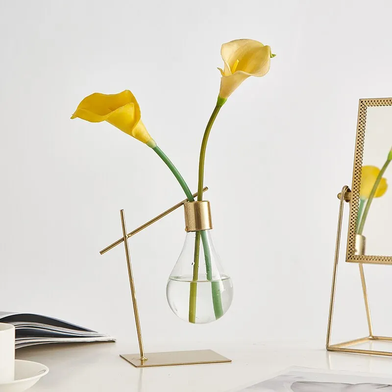 Nordic Decoration Home Transparent Hydroponic Vase Home Decoration Accessories Modern Gold Vase Terrarium Vases for Flower