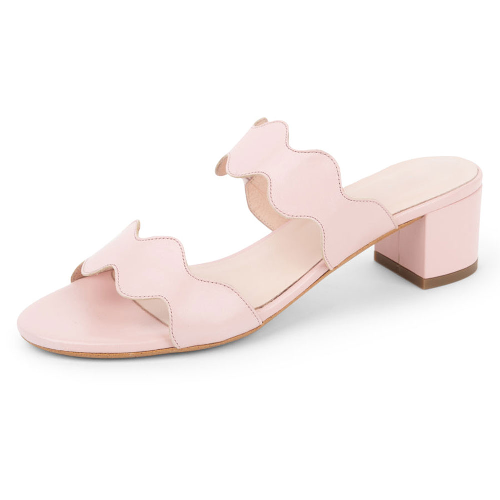 Vegan Leather Round Toe Block Heel Light Pink Summer Sandals Nicepairs