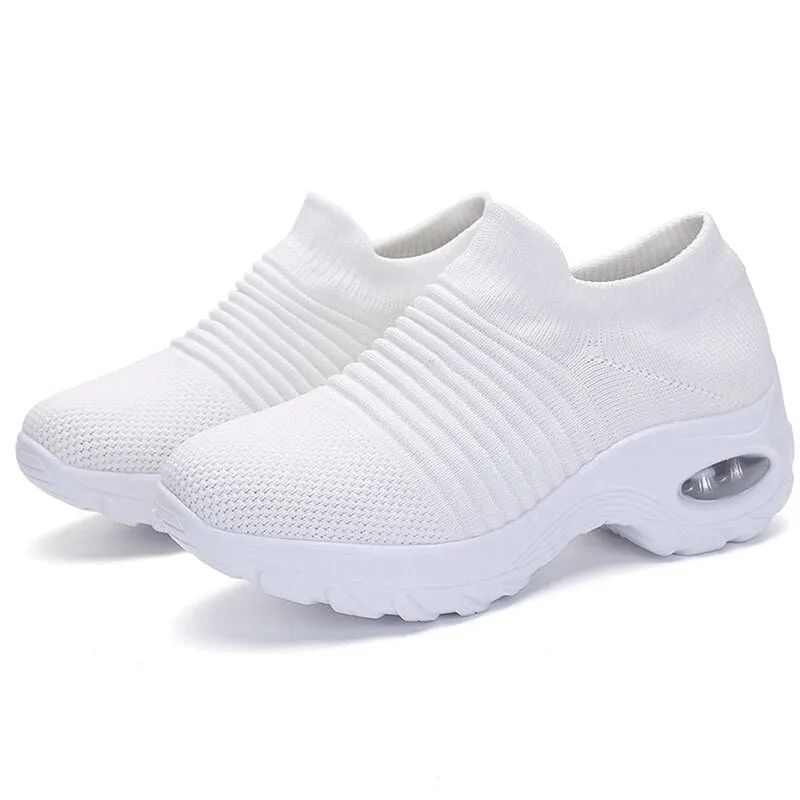 Women Sneakers Thick Bottom Wedge Shoes Women Platform Sports Shoes Elastic Fabric Sock Women Casual Shoes Red Tennis Female