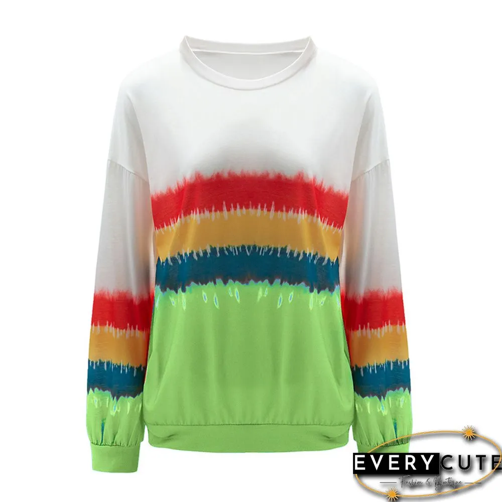 Green Rainbow Ombre Long Sleeve Tops