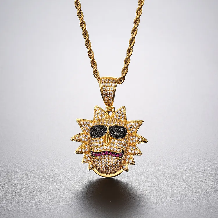 Iced Out Happy Eyes Sun Flower Pendants Necklaces Hip Hop Bling Bling