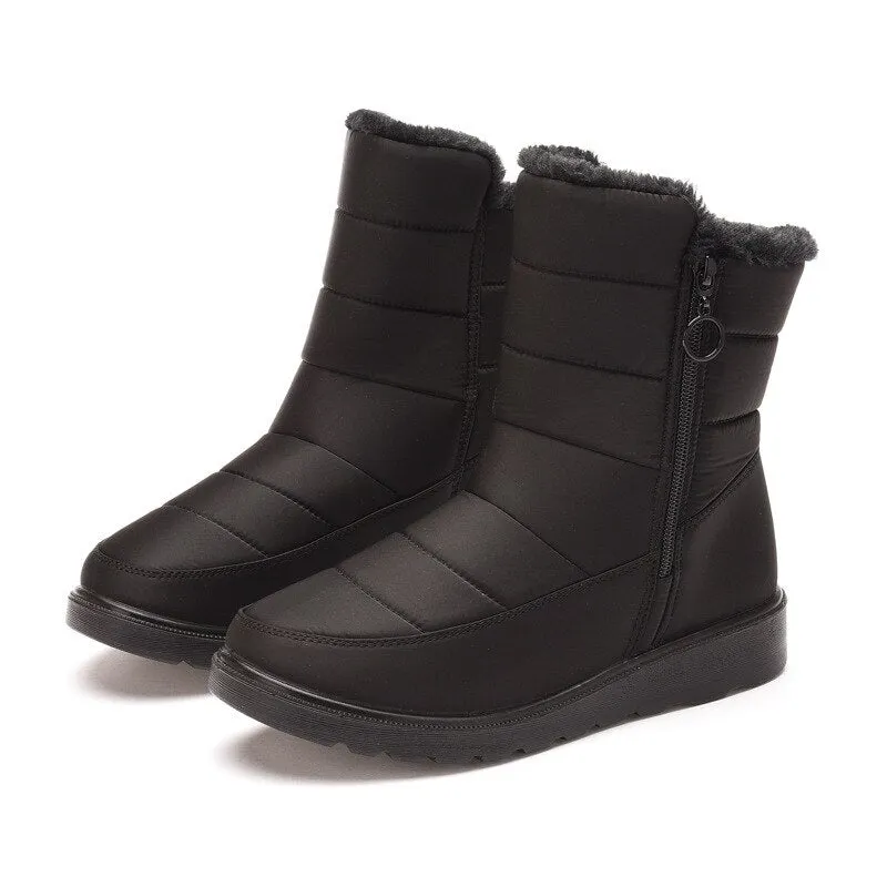 Winter Women Boots Waterproof Plush Snow Boots Zipper Mid-Calf Boot Shoes Woman Leisure Flat with Botas De Mujer