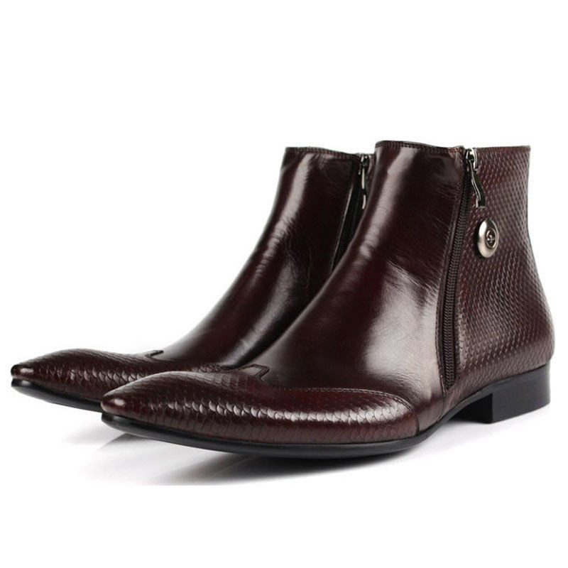 mens brown dress boots with zipper Men Brown Zipper Ankle Genuine Leather Boots main image 1