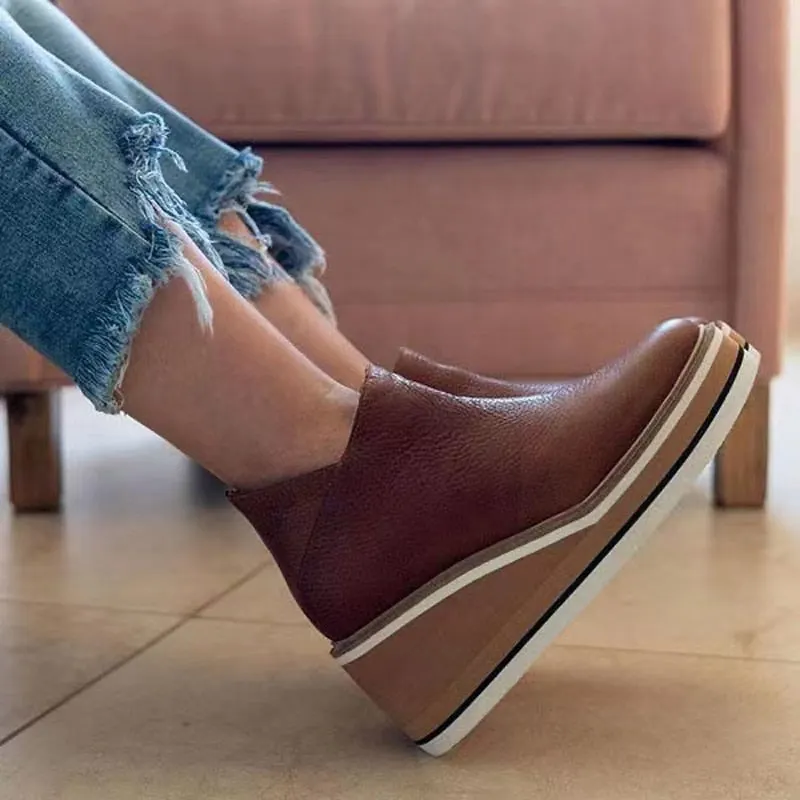 New Winter Wedges Women Boots Comfortable Ankle Boots Shoes Round Toe Heel Lace Up and Zip Thicken Botas De Mujer Plus Size 43