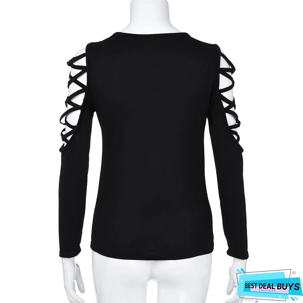 Plus Size Women Sexy Shimmer Mesh Blouse See-Through Black Perspective Bandage Tops