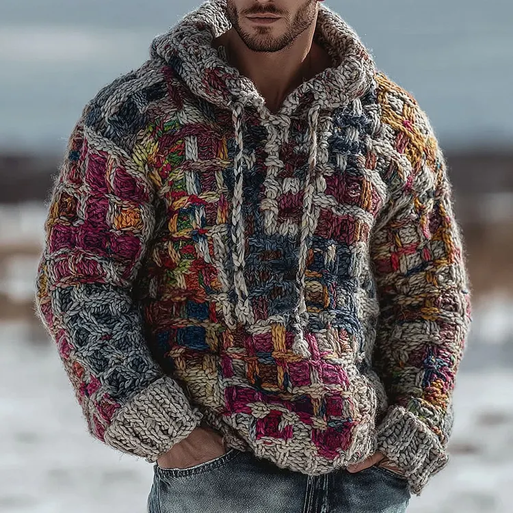 Men's Fair Isle Knit Jacquard Hooded Sweater
