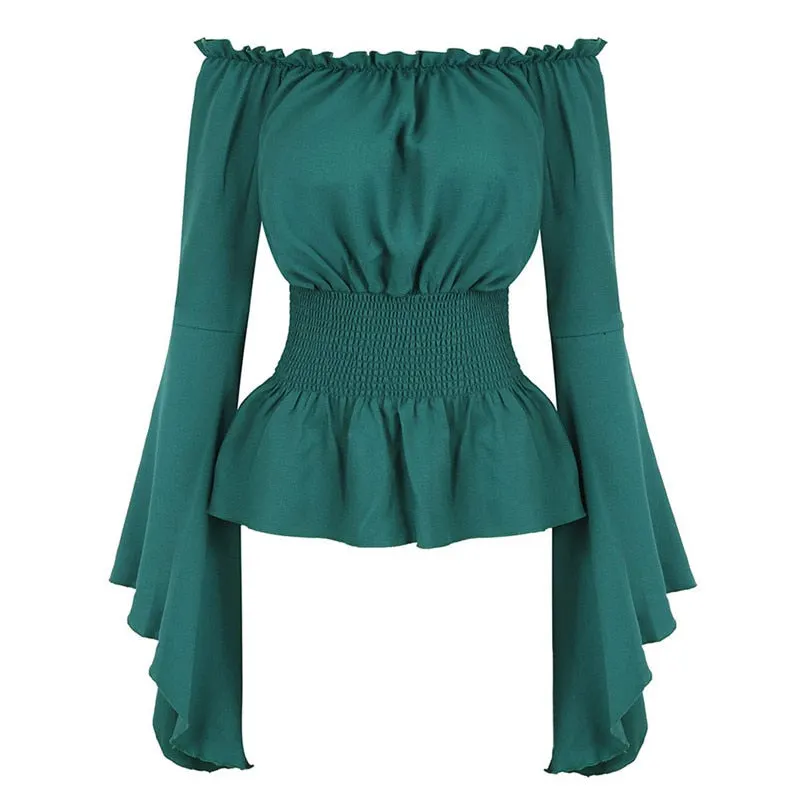 Blouse Women Long Sleeve Renaissance Medieval Chemise Victorian Pirate Gothic Retro Peasant Wench Off Shoulder Shirt Top Costume