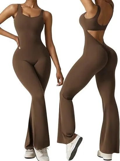 Nigikala Nigikala Women's Sleeveless Horn Jumpsuit Sexy Bare Back Vest Tightening Hip Yoga Jumpsuit