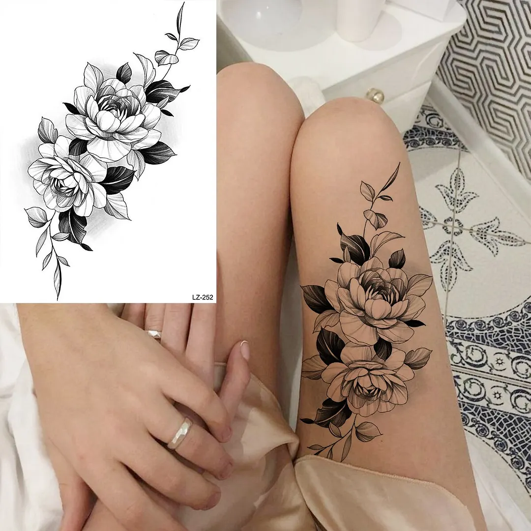 Sdrawing Halloween Skeleton Skull Vampire Temporary Tattoos For Women Adult Rose Flower Fake Tattoo Body Art Leg Arm Tatoo