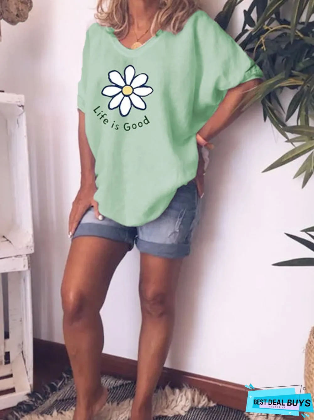 Retro casual loose simple short sleeve printed T-shirt