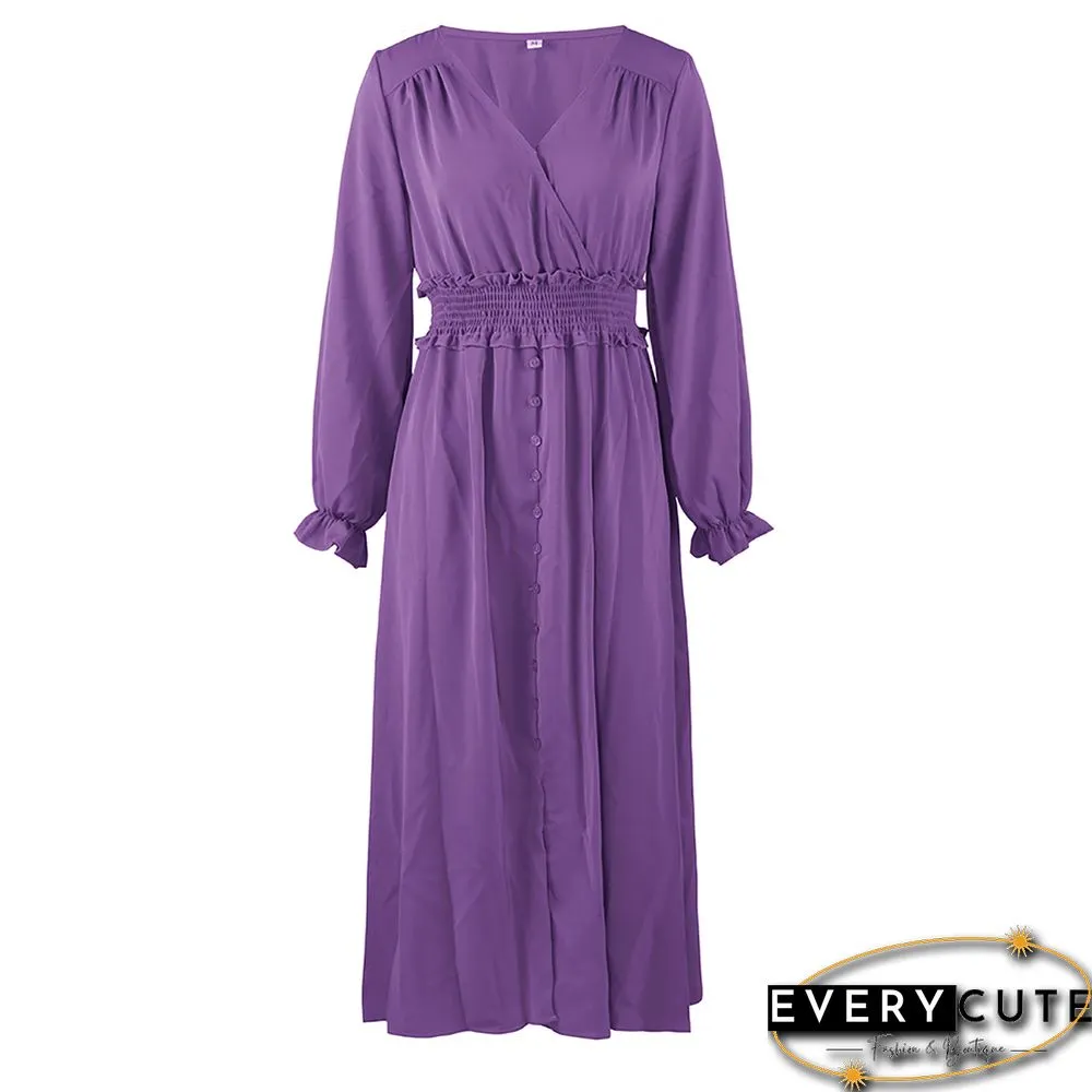 Purple Solid Smocked Waist Swing Maxi Dress