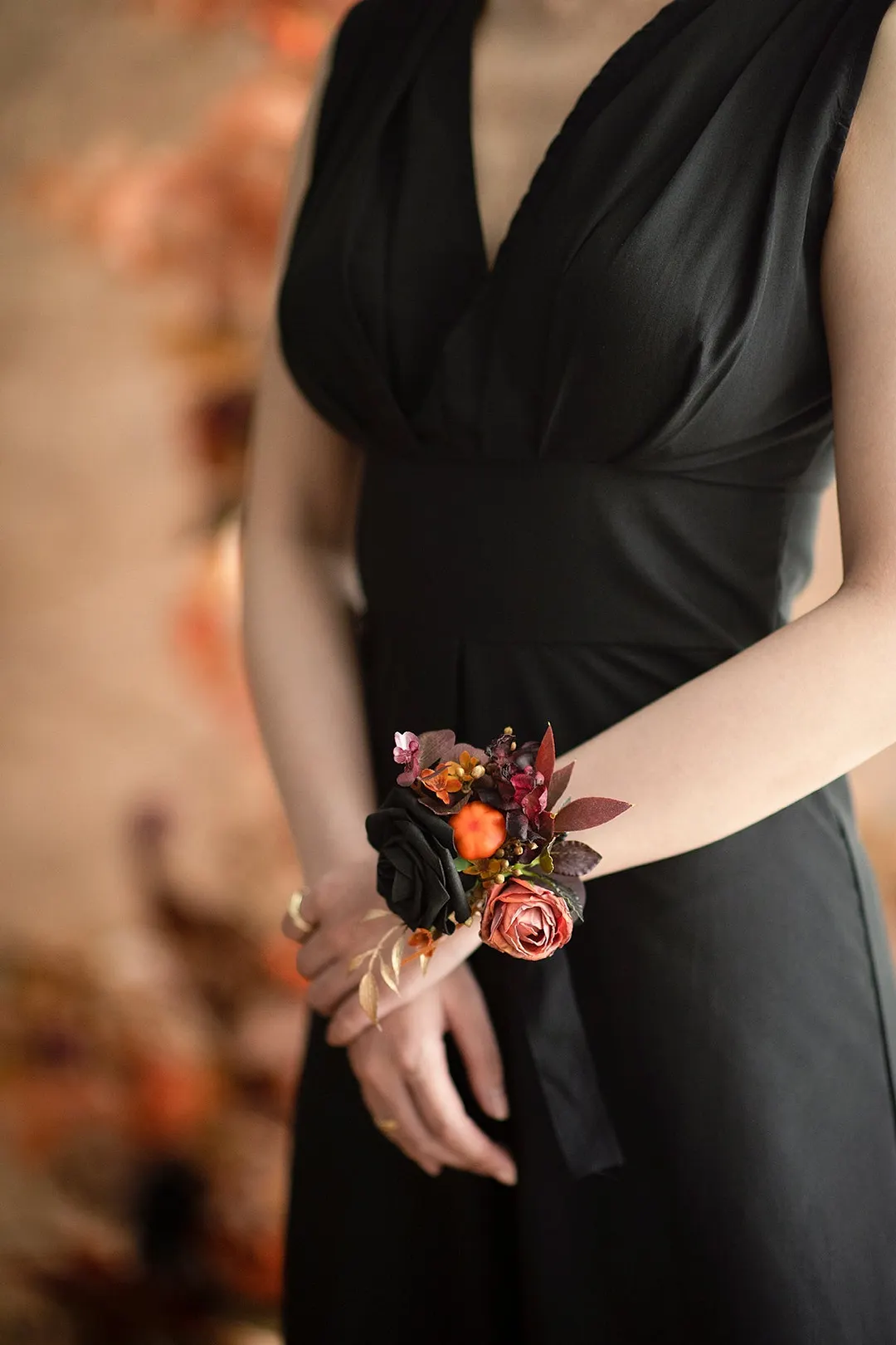 DIY Bridal Flower Set Package in Black & Pumpkin Orange