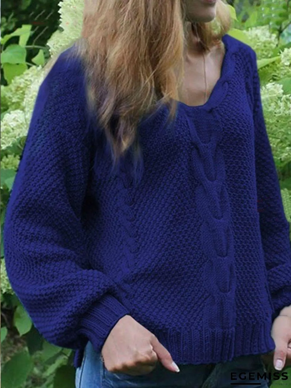 Casual Plain Knitted V-neck Long Sleeve Sweater | EGEMISS