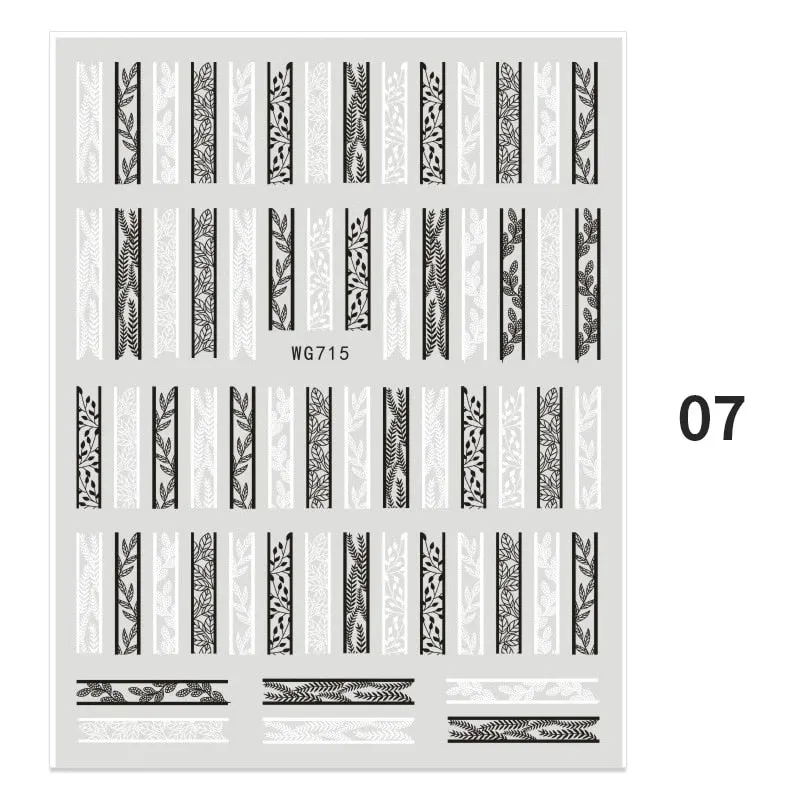 Geometric Lines Flowers Leaves 3D Nail Sticker Figure Woman Face Pattern Special Self Adhesive Nail Art Decals Manicures Sliders-Nail Inspo