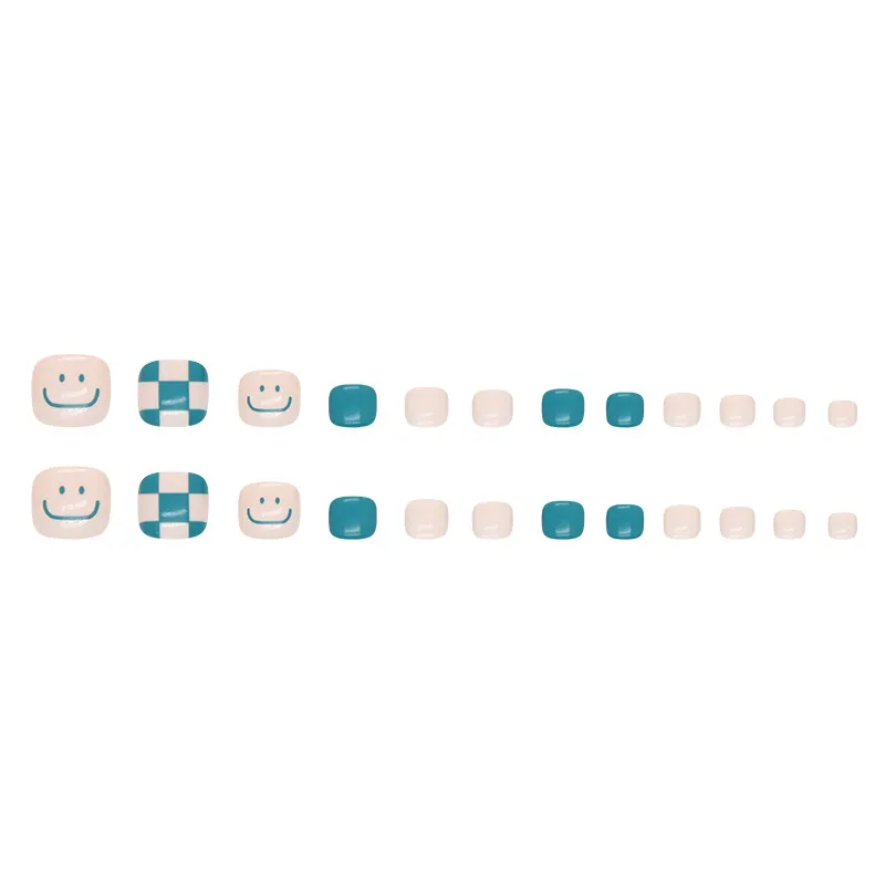 Churchf Churchf Smile Fresh Lake Green Checkerboard Nail Foot Style Small Fresh Nail Fake Nail Wear