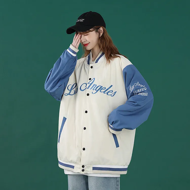 Dodgers Letter Man Jacket Outfit Senior Jackets Varsity Baseball College Coat Men's Sports Casual Embroidery Contrast Color Baseball Uniform