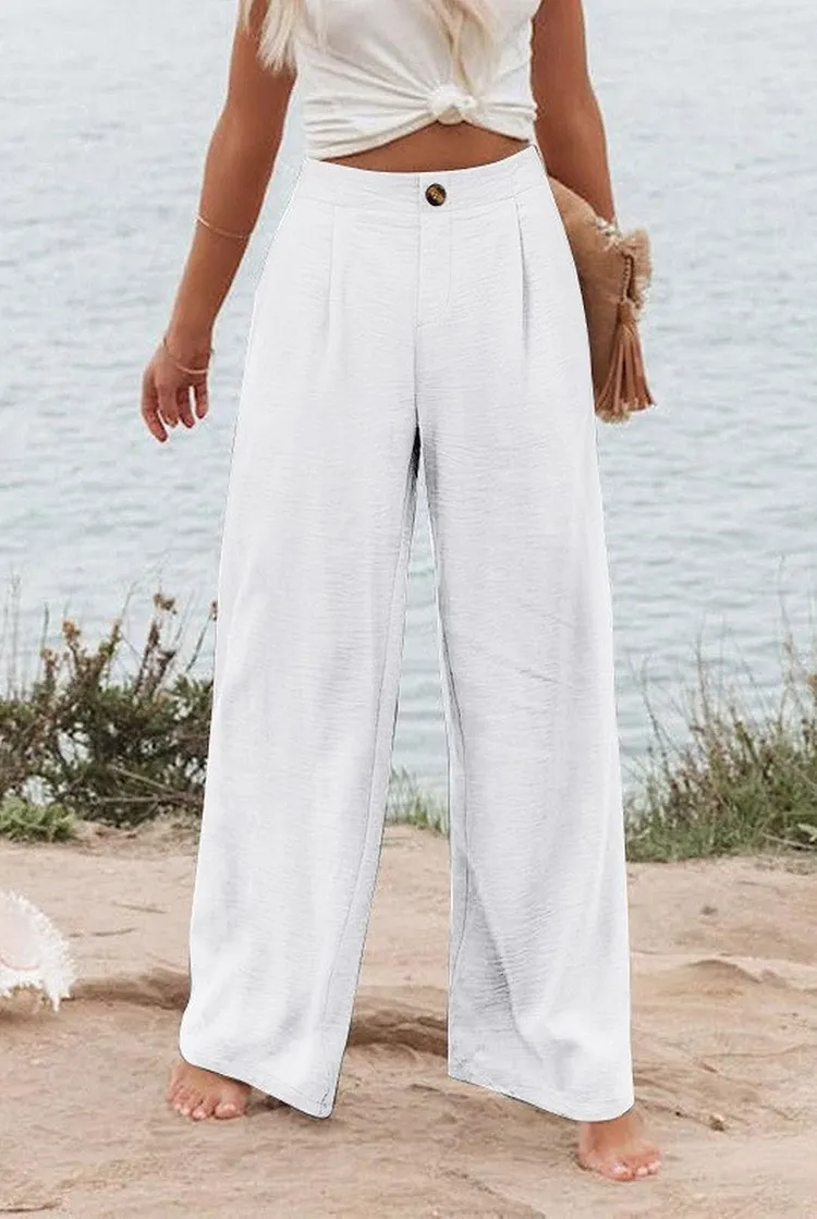 High Waist Linen Blend Pants with Pleated Front