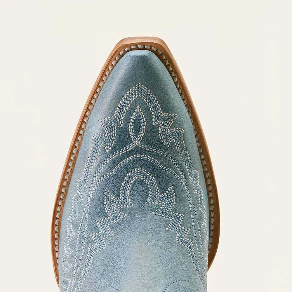 Women's Blue Embroidered Knee High Cowgirl Boots with Side Zipper