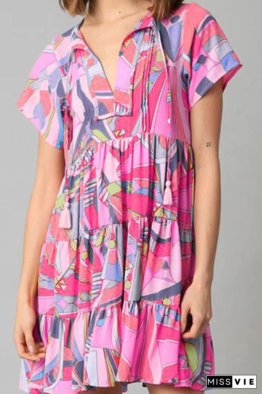 Bohemian Geometric Print V Neck A Line Dresses