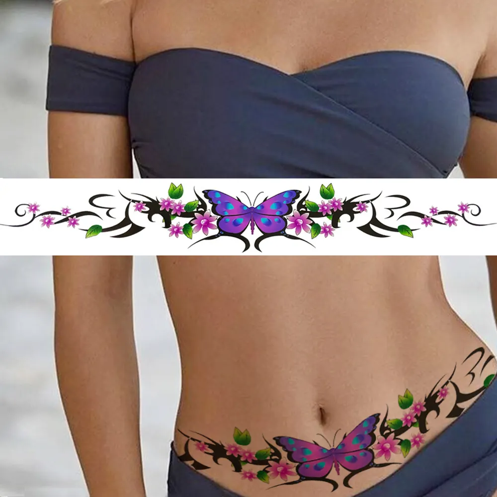 Sdrawing Butterfly Temporary Tattoos For Women Girls Fake Flower Tattoo Sticker Thorns Lily Daffodil Waist Sexy Tatoos