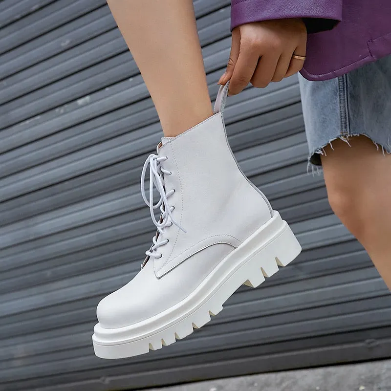 RIZABINA Size 34-43 2022 INS Woman Real Leather Ankle Boots Fashion Shoes Woman Short  Winter Warm Boots Platform Heel Footwear
