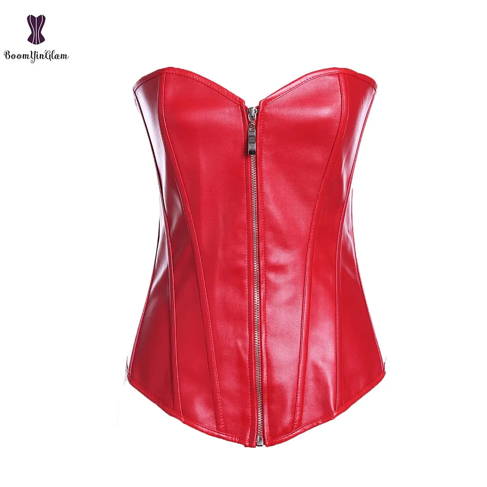 Push Up Women Black Faux Leather Bustier Burlesque Basque Fancy Dress Corset With G String 834#