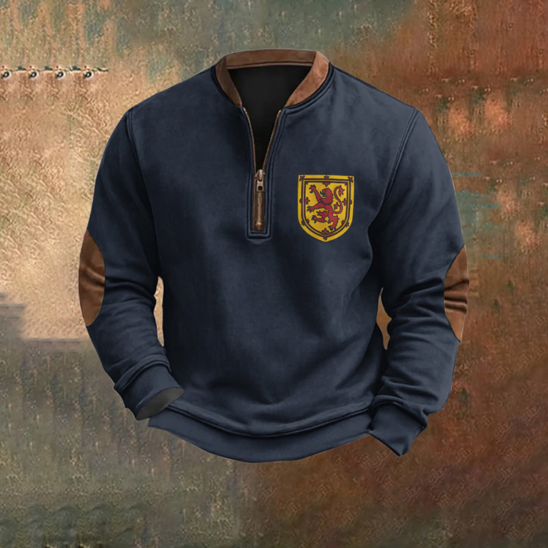 Comstylish Scottish Coat Of Arms Print Zip Collar Sweatshirt