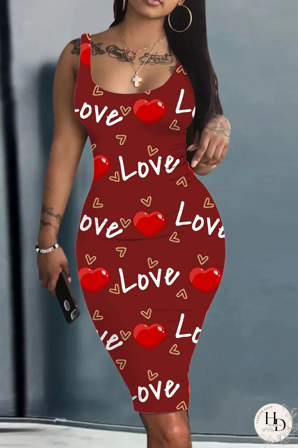 Light Brown Sexy Casual Print Basic U Neck Vest Dress Dresses