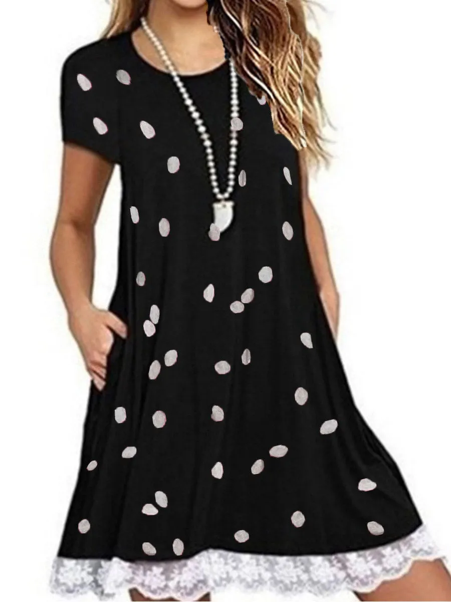 Round Neck Short Sleeves Floral Dress