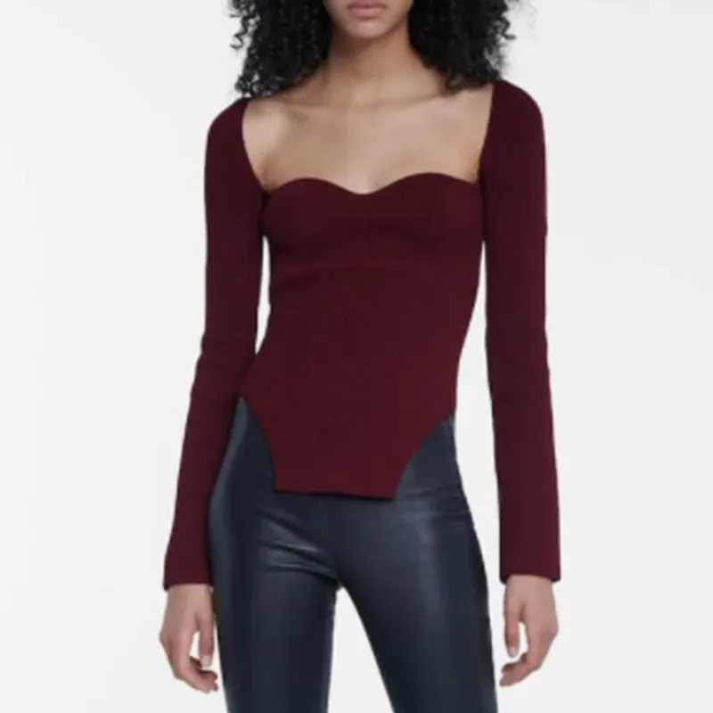 TWOTWINSTYLE White Side Split Knitted Women's Sweater Square Collar Long Sleeve Sweaters Female Autumn Fashion New Clothes 2020