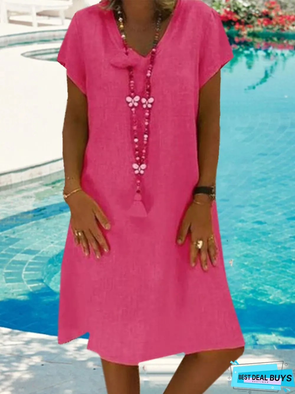 Short Sleeve V-Neck Casual Dress