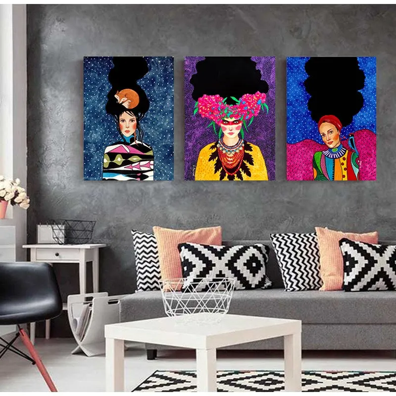 Vintage Abstract Girl Hair Flower Women Wall Art Canvas Painting Fashion Nordic Poster Wall Pictures For Living Room Unframed